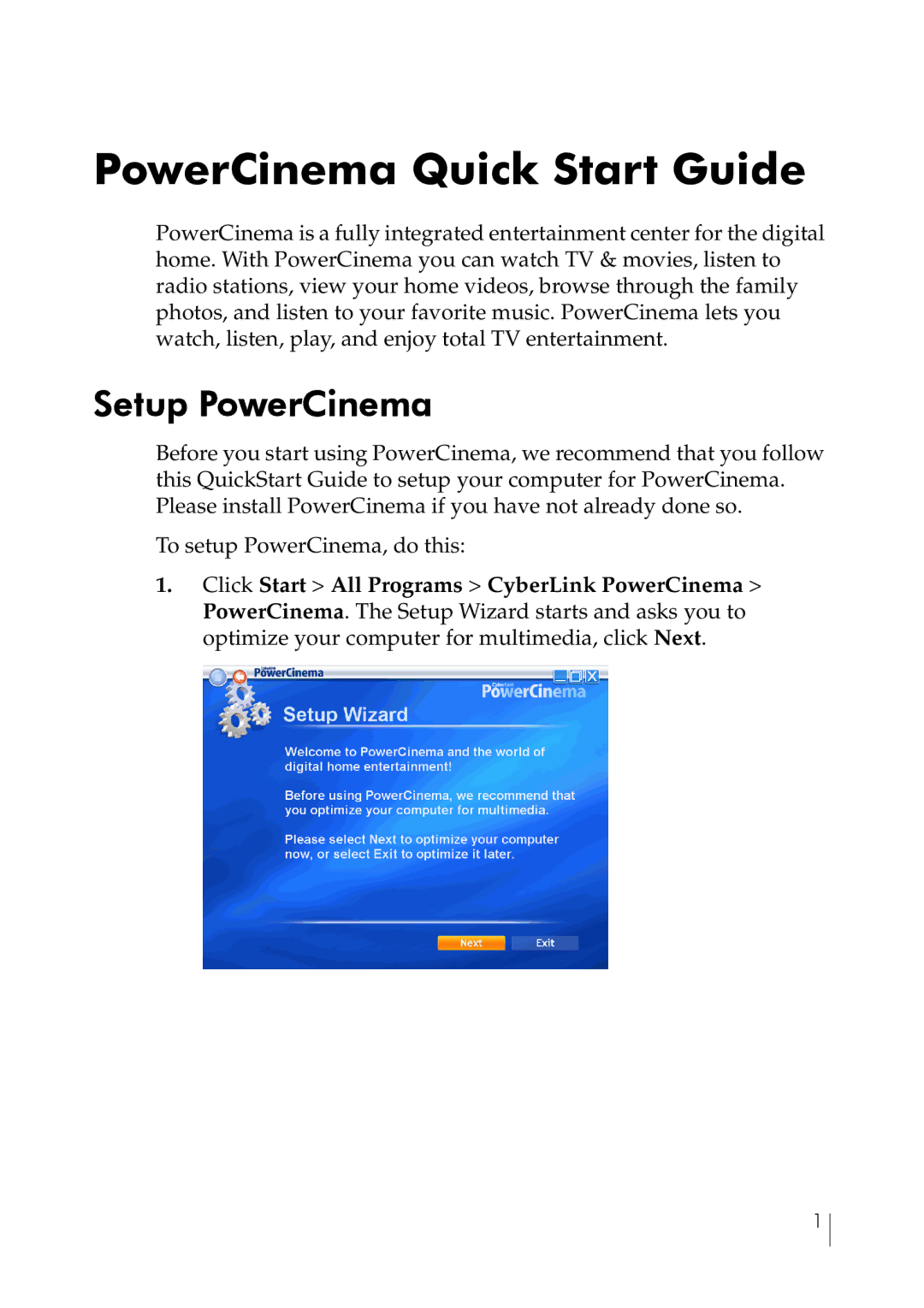 HP a1510.be, a1590d, a1513in, a1510.pt, SR1904AP, SR1905AP, SR1903AP, SR1900AP manual PowerCinema Quick Start Guide 