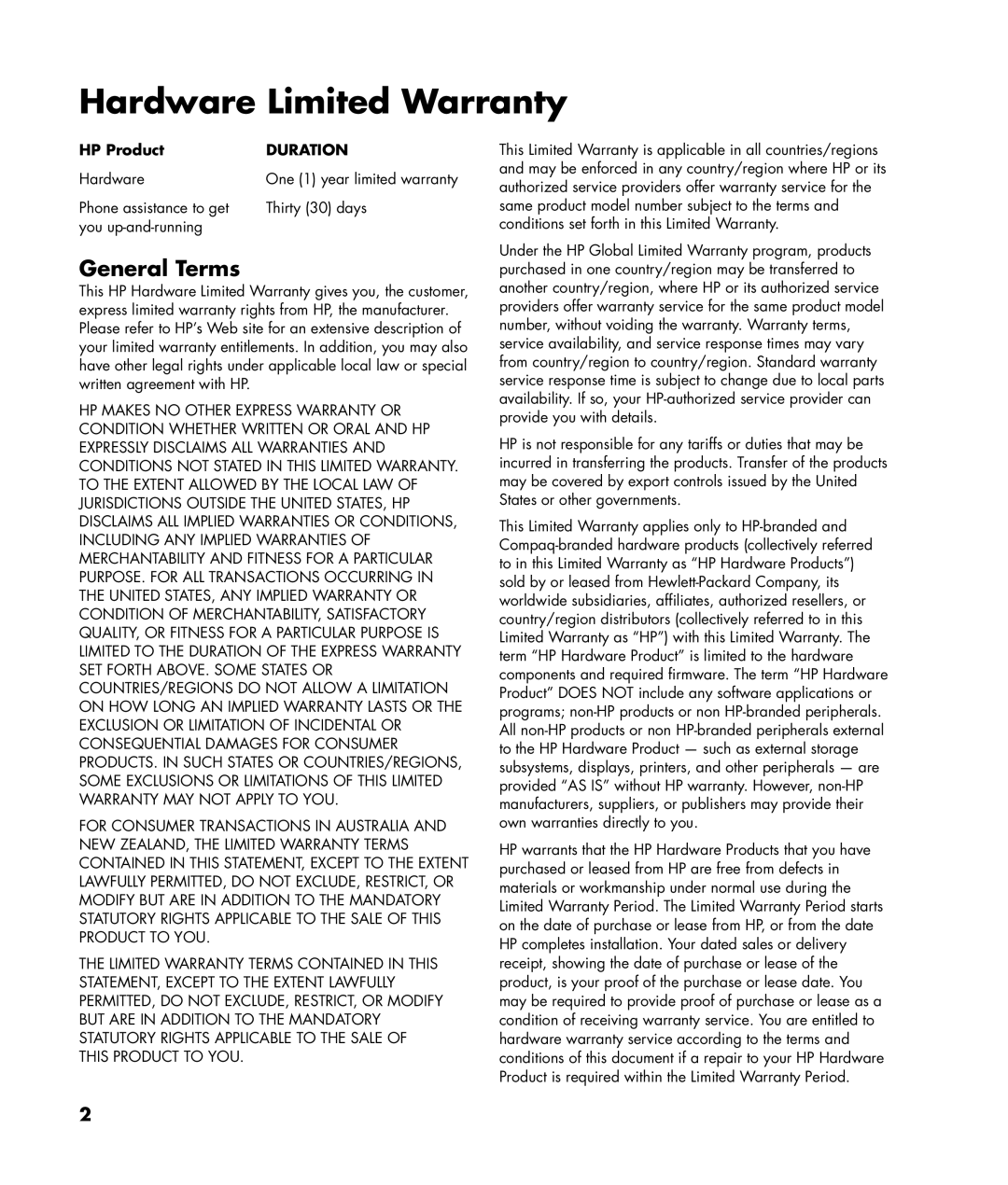 HP a1590d, a1590tw, a1580tw, a1530tw, a1513in, a1520d, a1510tw, SR1901AP, SR1958CF, SR1970CF, SR1922AP General Terms, HP Product 