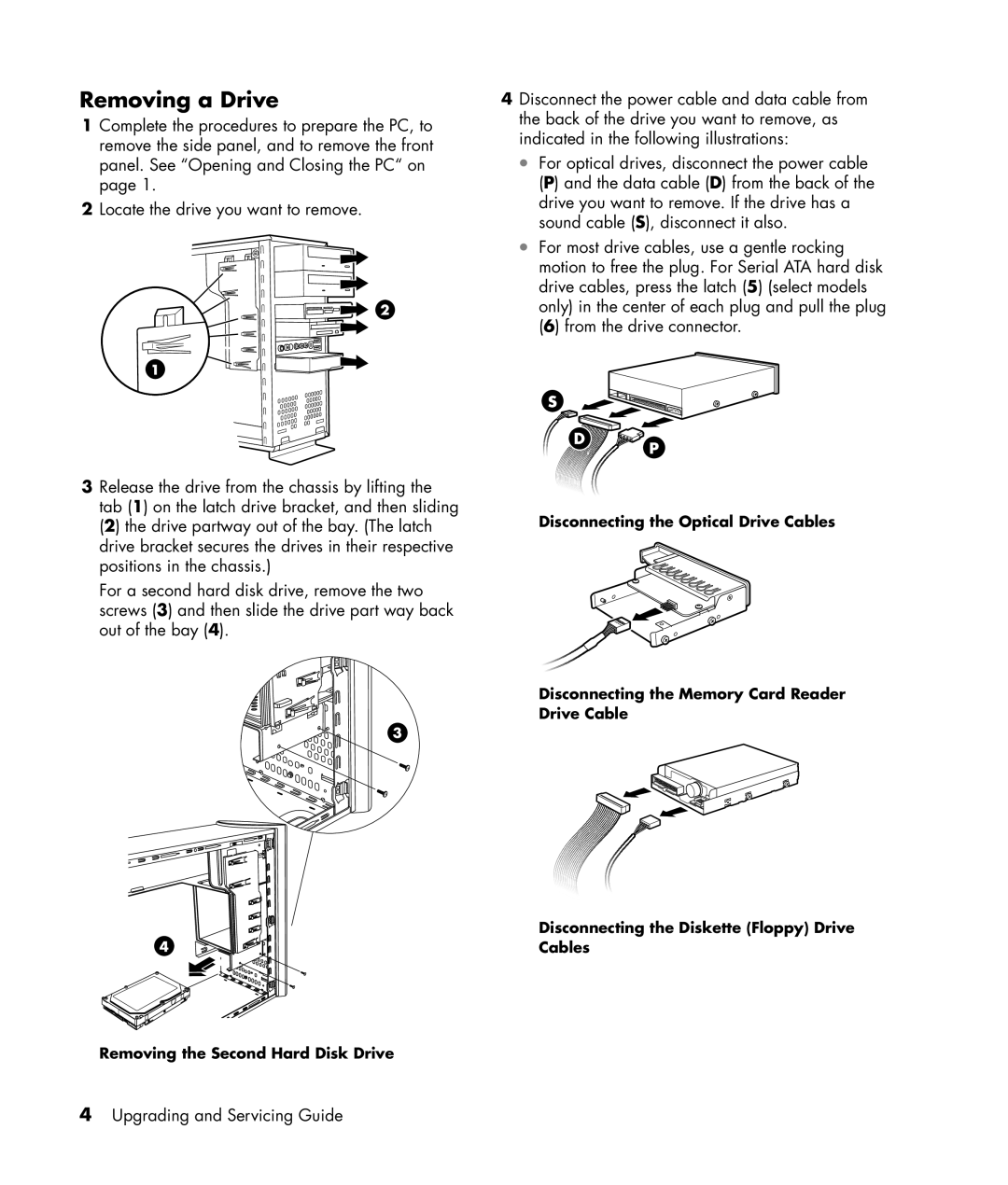 HP a1257c, a1644x, a1580tw, a1590d, a1513in, a1520d, a1510tw, a1265w manual Removing a Drive, Drive Latch Only Each plug Connector 