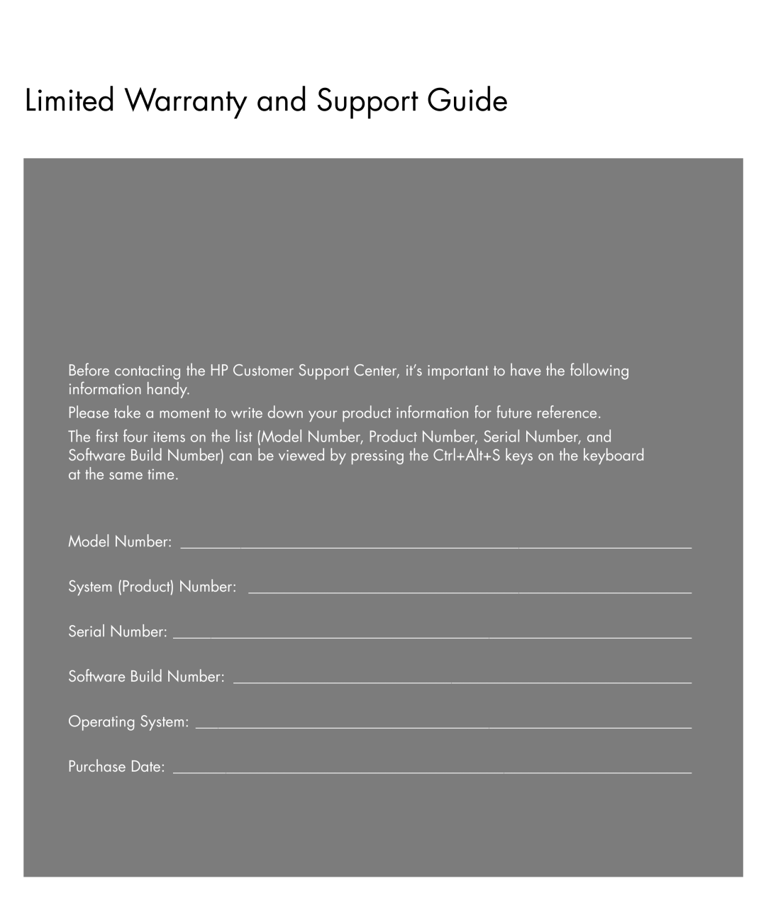 HP SR2002X, a1644x, SR2010NX, SR2001NX, SR2006NX, SR2014HM, SR2011WM, SR2044NX, SR2041X manual Limited Warranty and Support Guide 