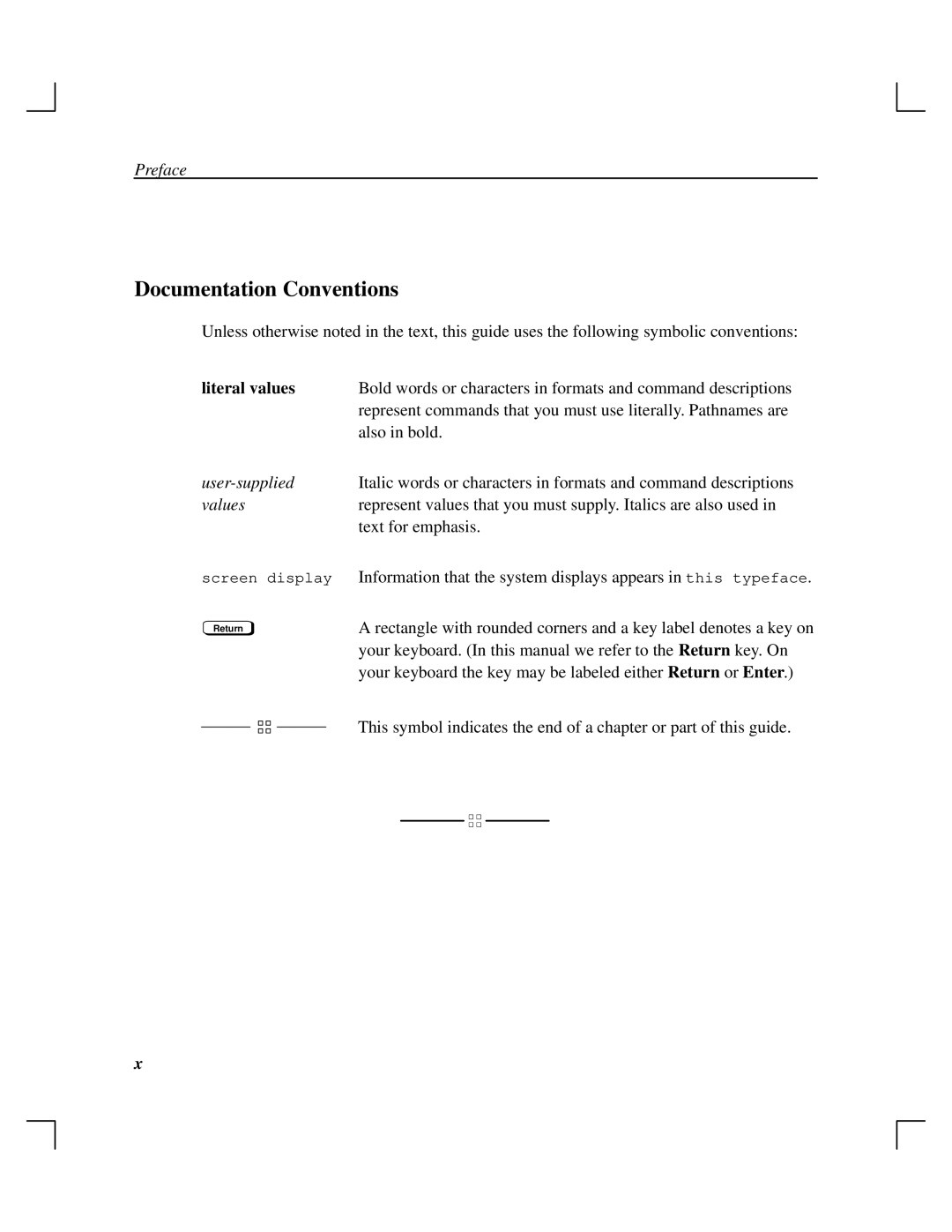 HP A165890669 manual Documentation Conventions, Literal values 