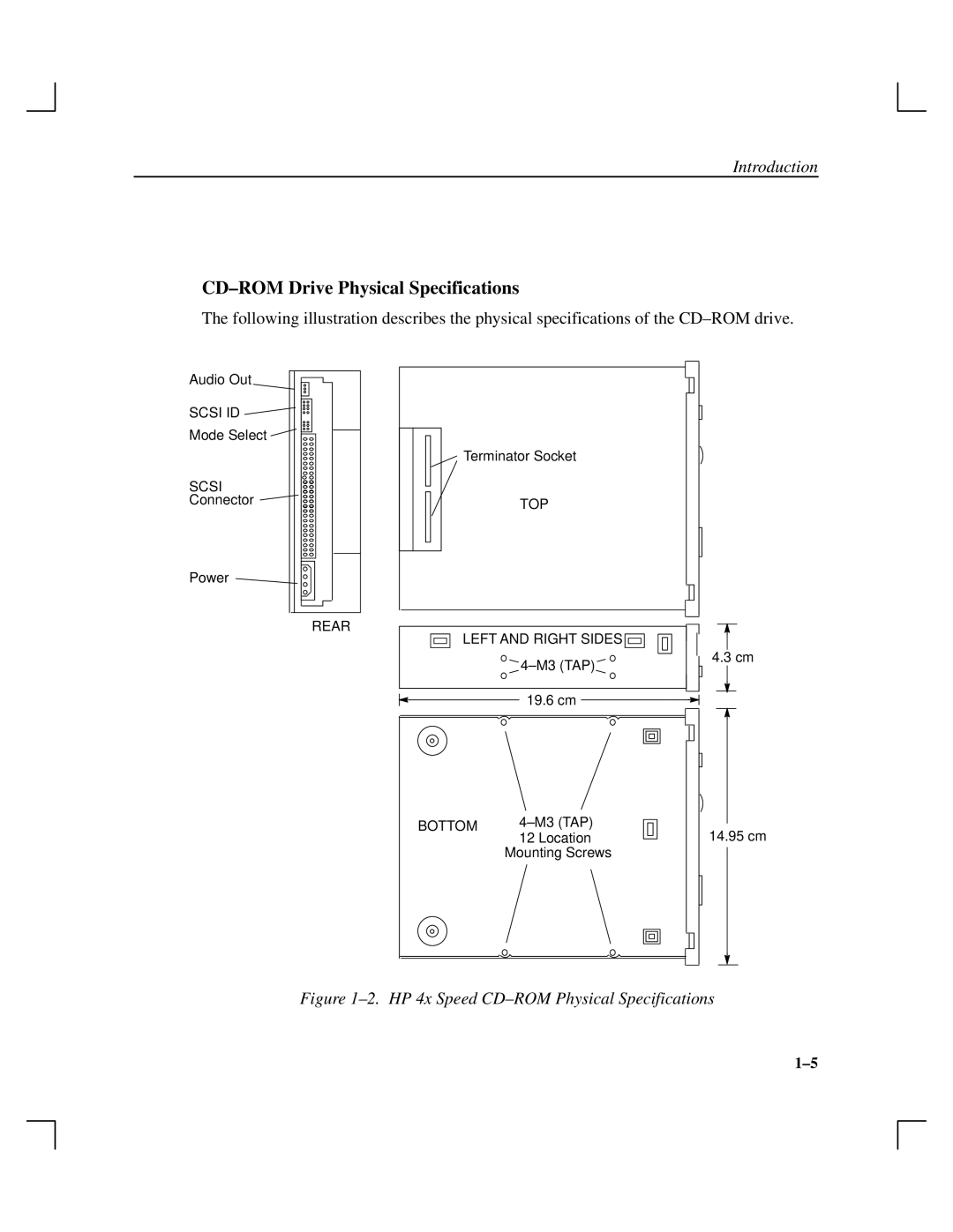 HP A165890669 manual CD±ROM Drive Physical Specifications, ±2. HP 4x Speed CD±ROM Physical Specifications 