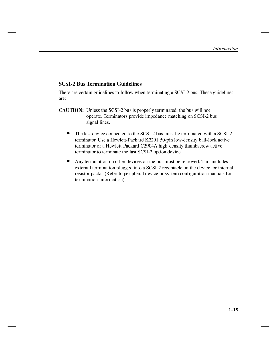 HP A165890669 manual SCSI-2 Bus Termination Guidelines 