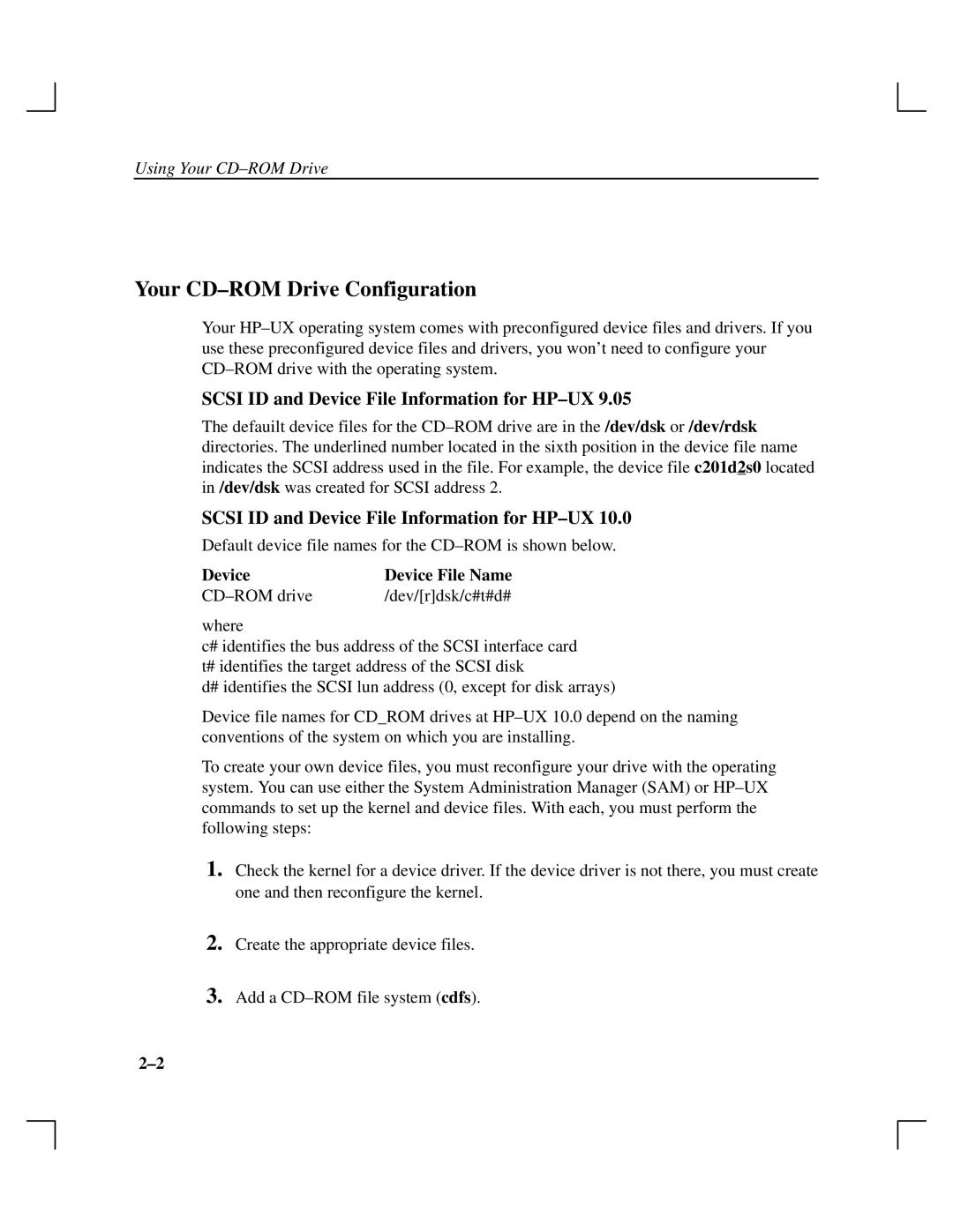 HP A165890669 manual Your CD±ROM Drive Configuration, Scsi ID and Device File Information for HP±UX 