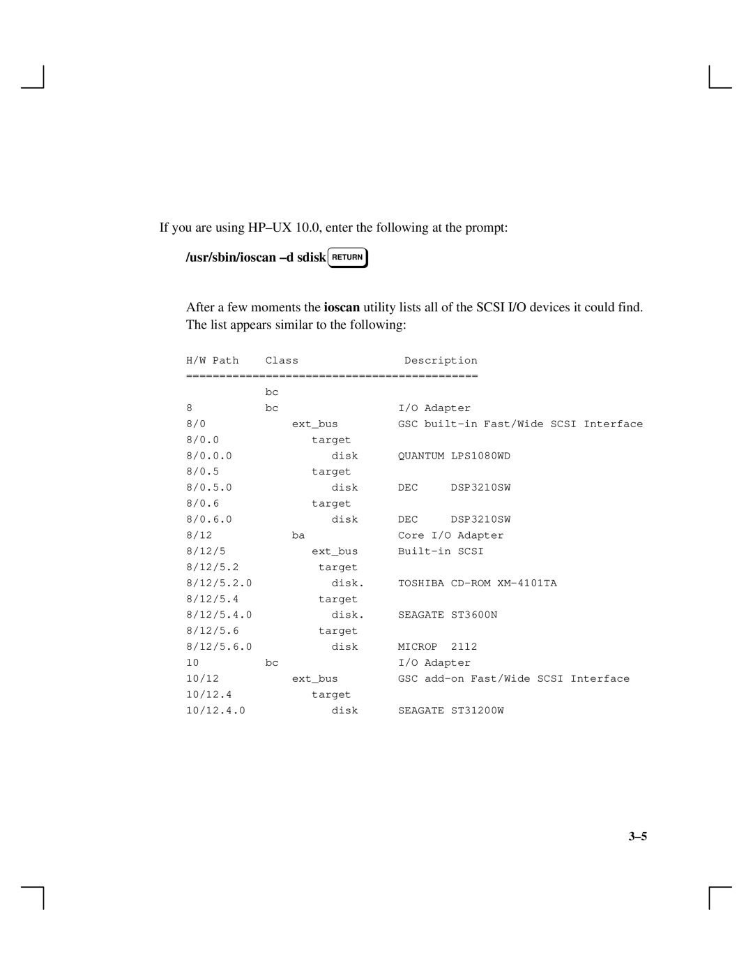 HP A165890669 manual Usr/sbin/ioscan ±d sdisk Return 