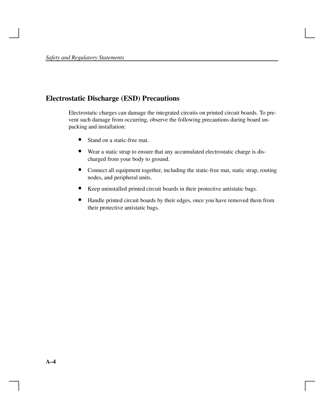 HP A165890669 manual Electrostatic Discharge ESD Precautions 