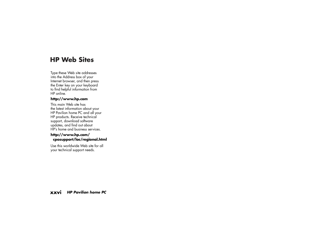 HP a118.uk, a170.uk, a115.uk, a120.uk, a110.uk manual HP Web Sites, This main Web site has 