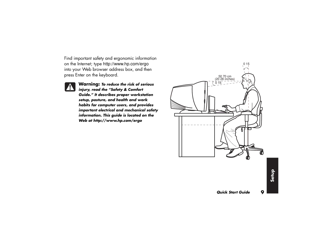 HP a115.uk, a170.uk, a118.uk, a120.uk, a110.uk manual 15˚ 50-70 cm 20-28 inches 