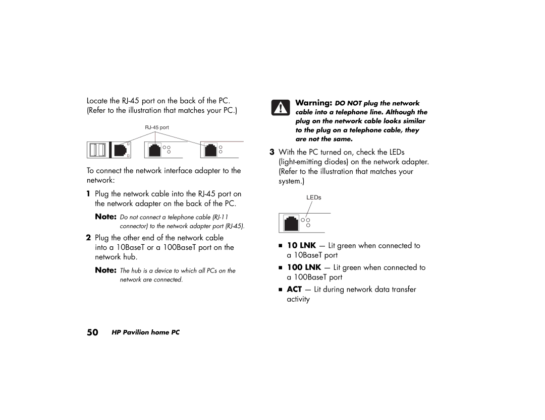 HP a120.uk, a170.uk, a118.uk, a115.uk, a110.uk manual To connect the network interface adapter to the network 