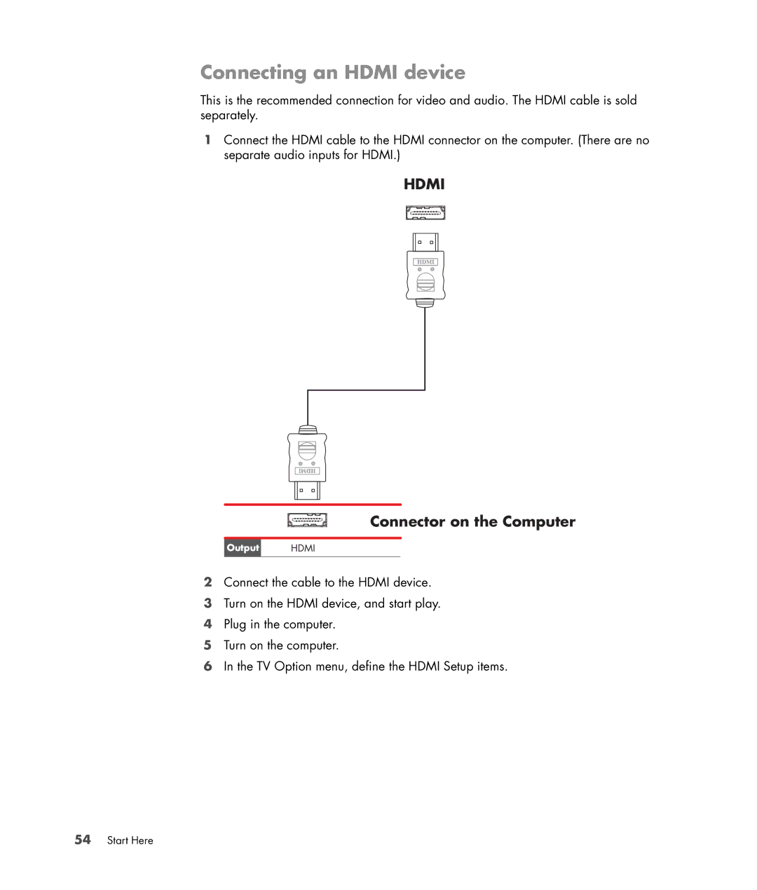 HP a1530a, a1712n, a1709n, a1700n, a1767c, a1719n, a1720n, a1748x, a1742n, a1740n, a1730n, a1737c, a1726x Connecting an Hdmi device 