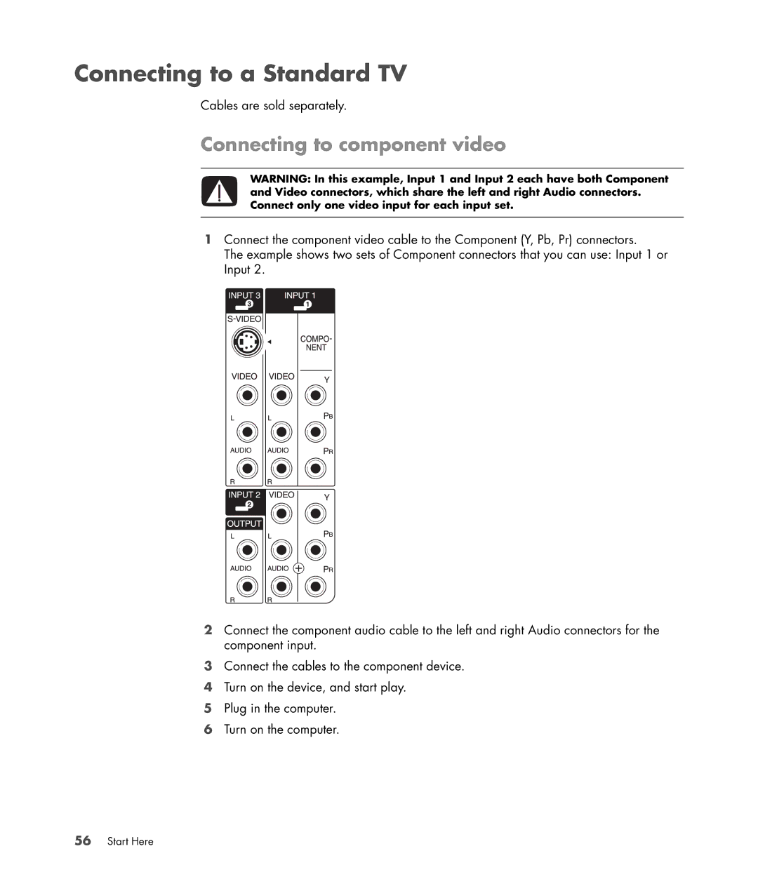 HP a1720n, a1712n, a1709n, a1700n, a1767c, a1530a, a1719n, a1748x Connecting to a Standard TV, Connecting to component video 