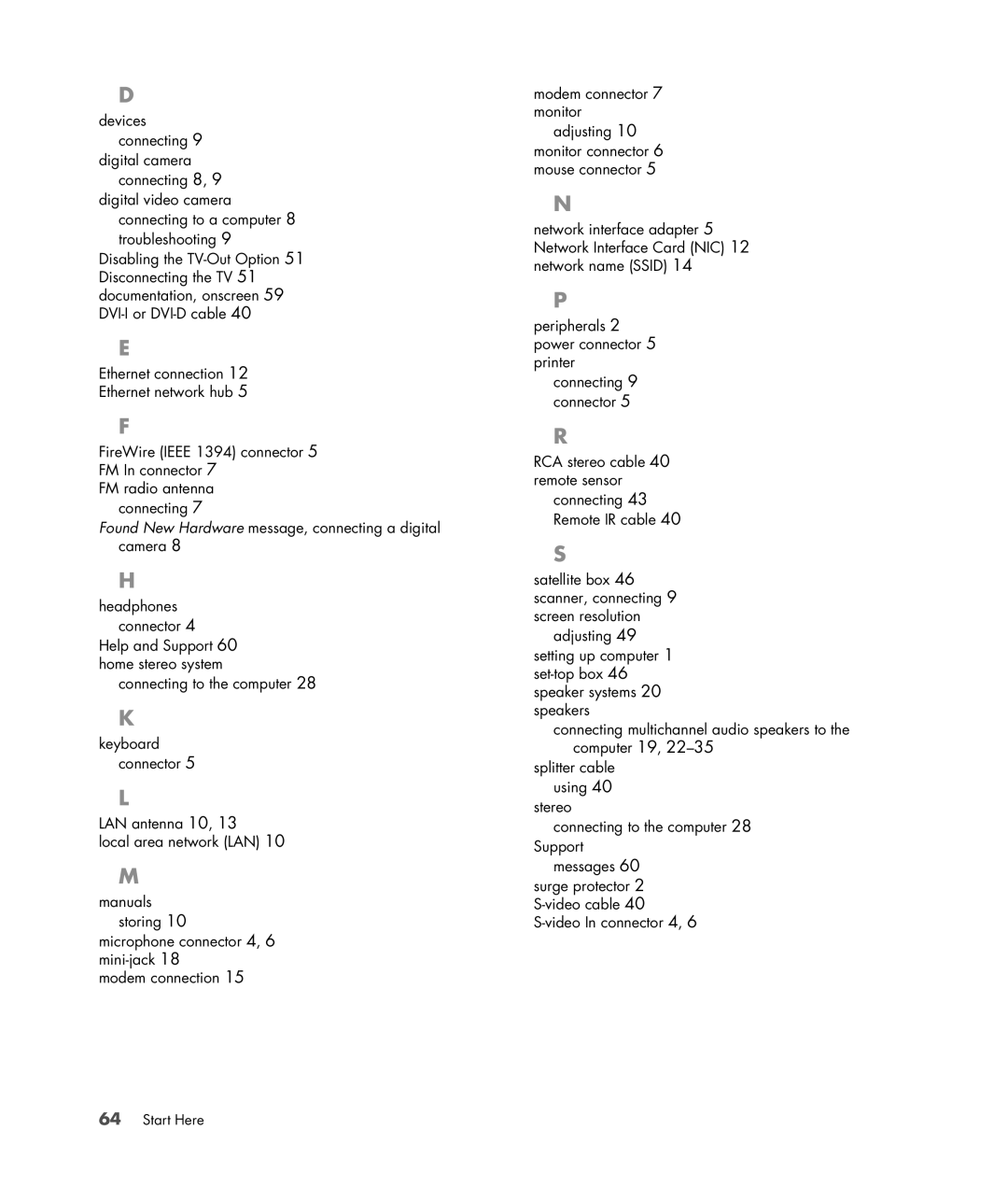 HP a1712n, a1709n, a1700n, a1767c, a1530a, a1719n, a1720n, a1748x, a1742n, a1740n, a1730n, a1737c manual Connecting 43 Remote IR cable 