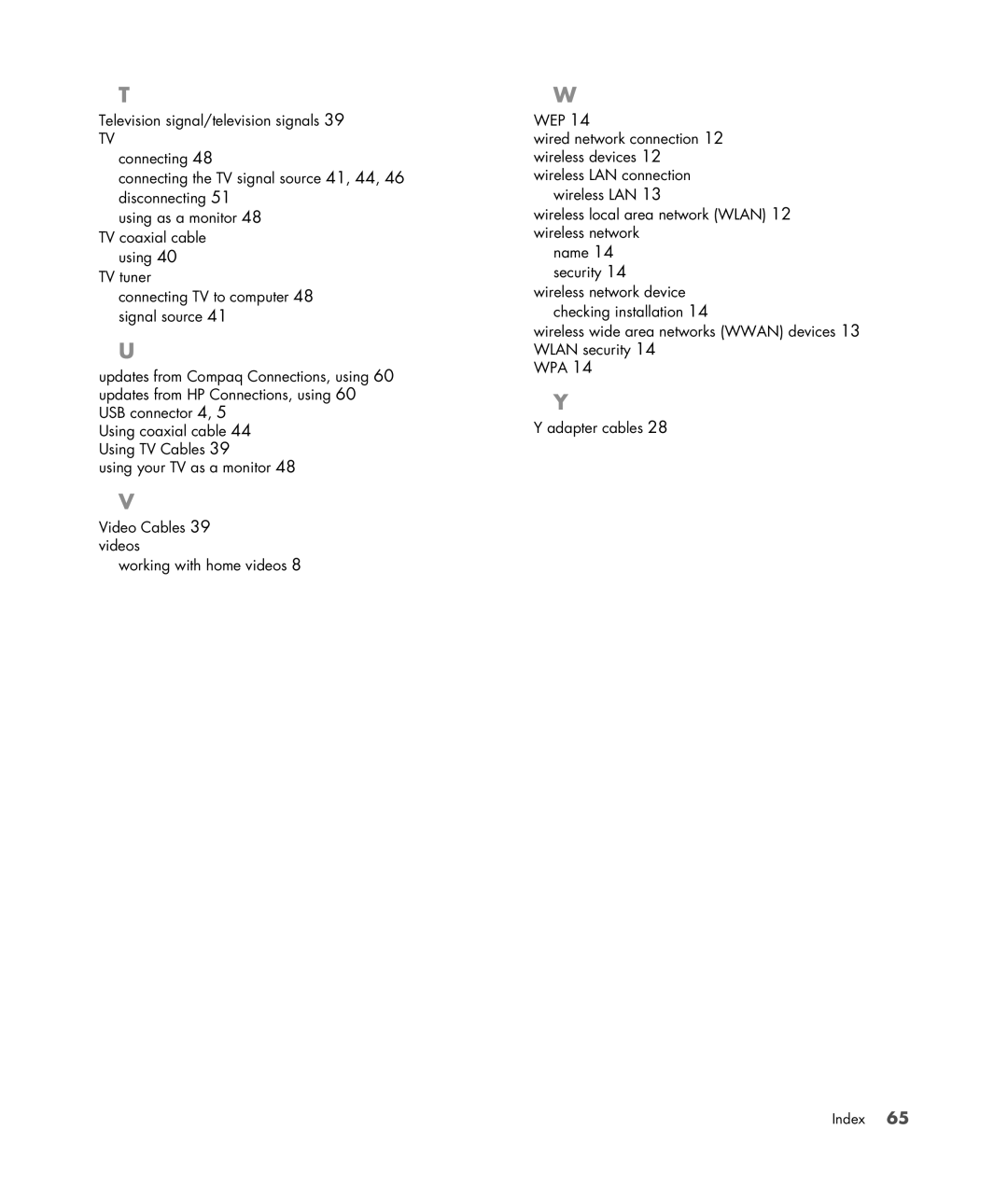 HP a1709n, a1712n, a1700n, a1767c, a1530a, a1719n, a1720n, a1748x, a1742n, a1740n, a1730n, a1737c, a1726x, a1723w manual Index 