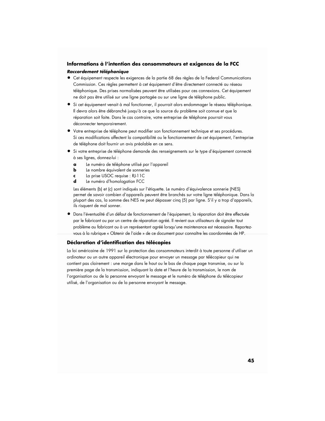 HP SR5127CL, a1777c, a1747c, SR5027CL, CQ5102F manual Déclaration d’identification des télécopies, Raccordement téléphonique 