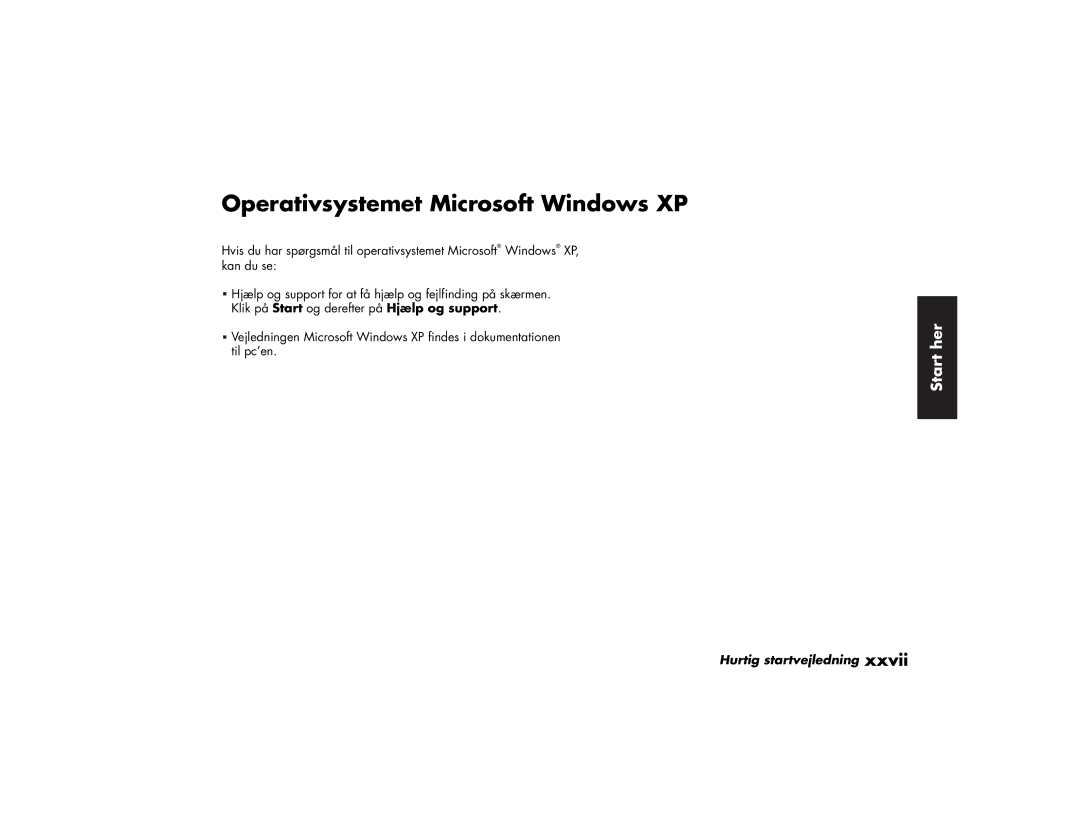 HP a220.dk, a200.dk, a210.dk, a230.dk manual Operativsystemet Microsoft Windows XP 