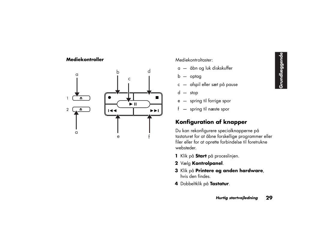 HP a210.dk, a200.dk, a230.dk, a220.dk manual Konfiguration af knapper, Mediekontroller, Vælg Kontrolpanel 