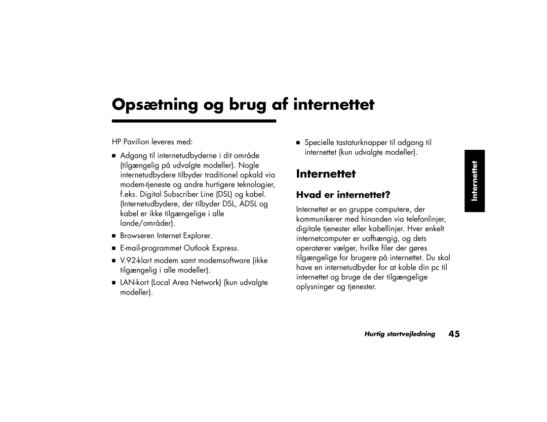 HP a210.dk, a200.dk, a230.dk, a220.dk manual Internettet, Hvad er internettet? 