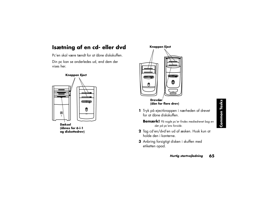 HP a210.dk, a200.dk, a230.dk, a220.dk manual Isætning af en cd- eller dvd 