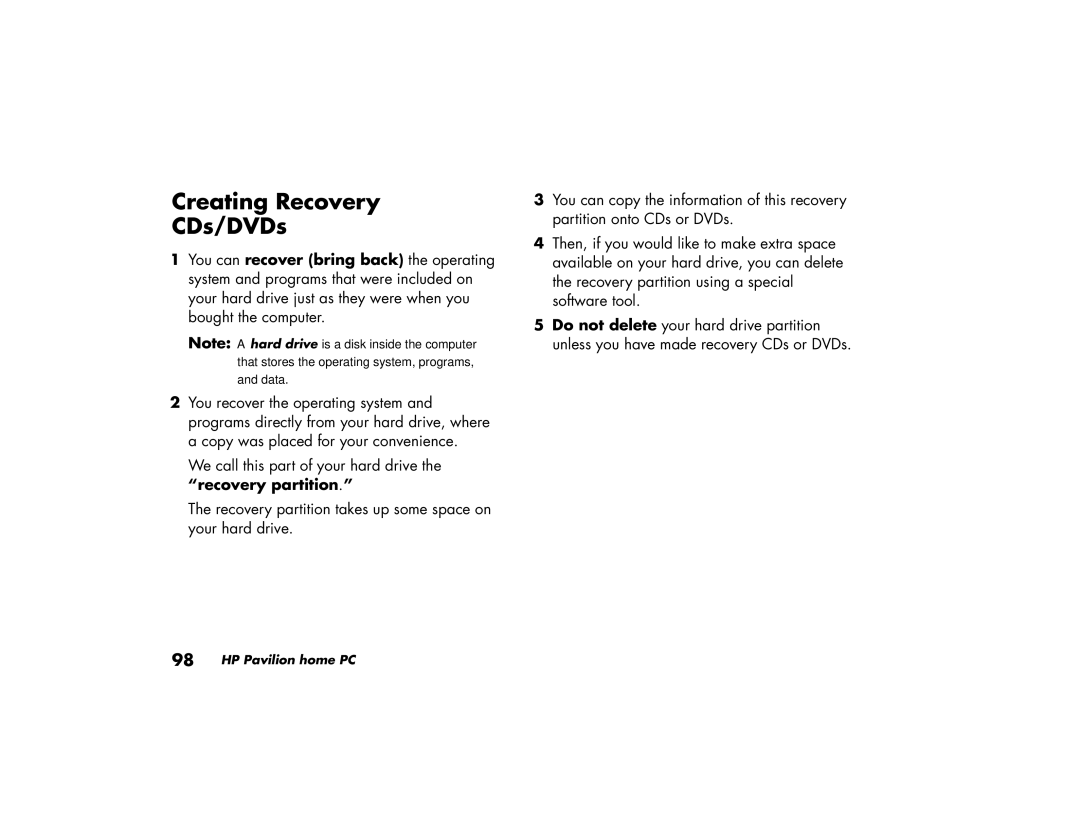 HP a210a (ap), a220a (ap) manual Creating Recovery CDs/DVDs 