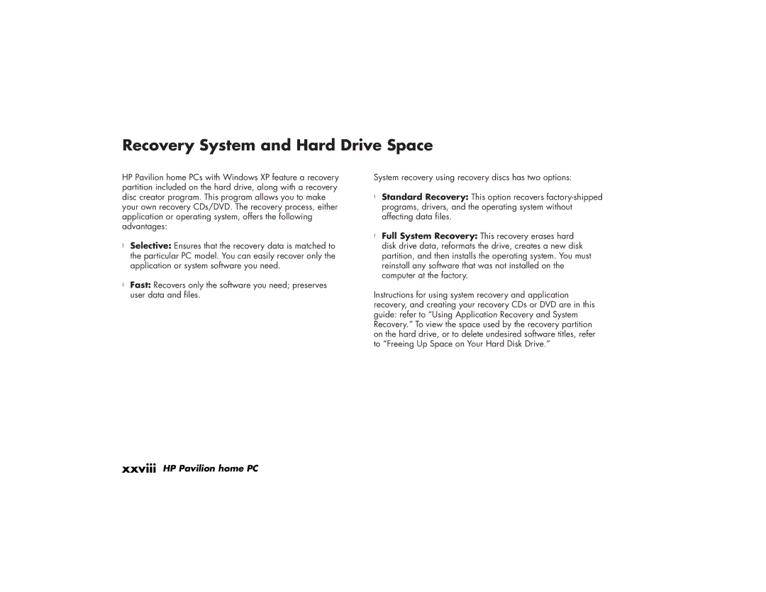 HP a210a (ap), a220a (ap) manual Recovery System and Hard Drive Space 