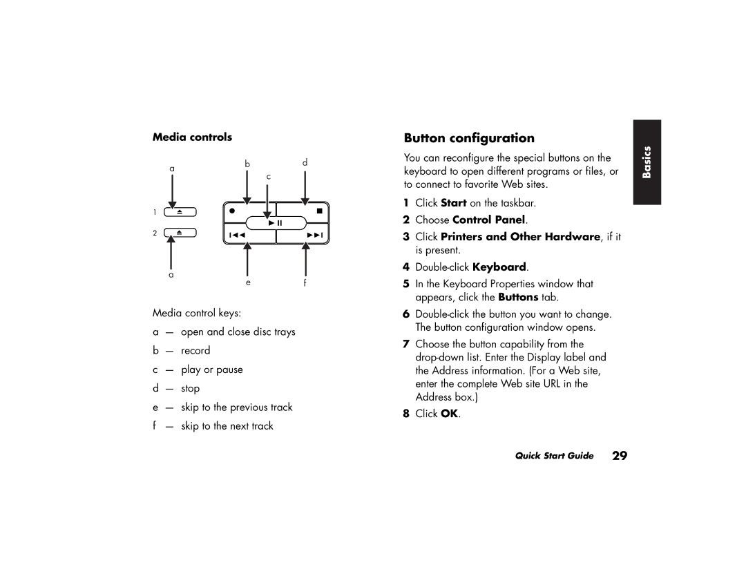 HP a220a (ap), a210a (ap) manual Button configuration, Media controls, Choose Control Panel 