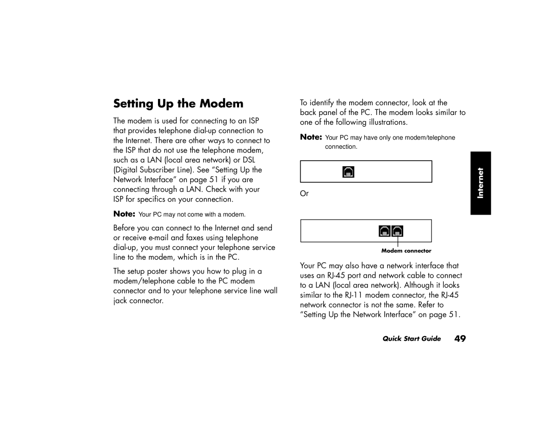 HP a220a (ap), a210a (ap) manual Setting Up the Modem 