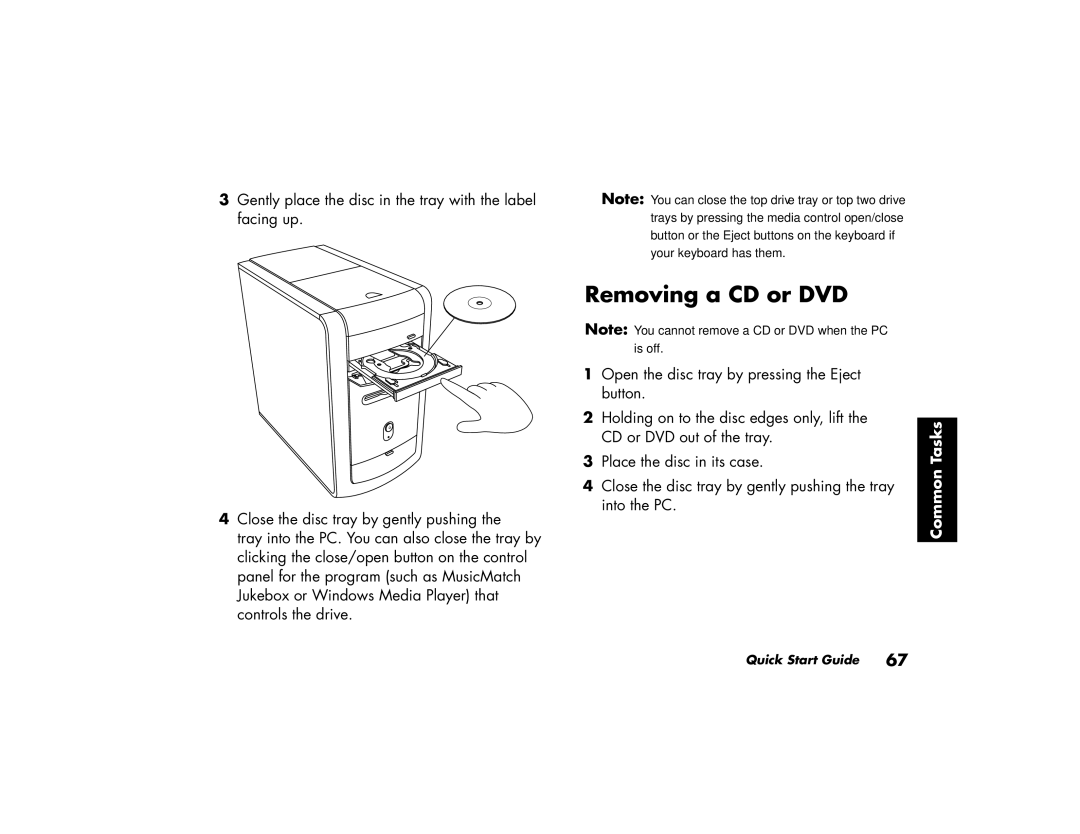 HP a220a (ap), a210a (ap) manual Removing a CD or DVD 