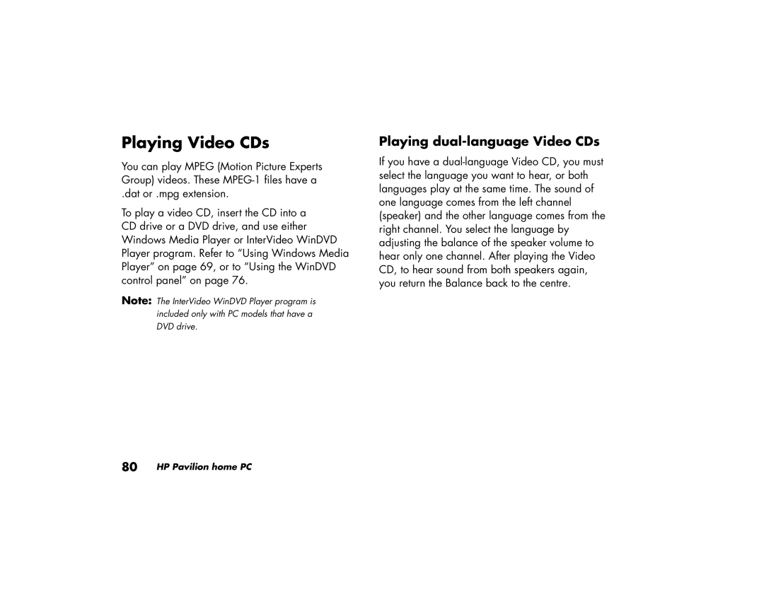 HP a219.uk, a210.uk manual Playing Video CDs, Playing dual-language Video CDs 