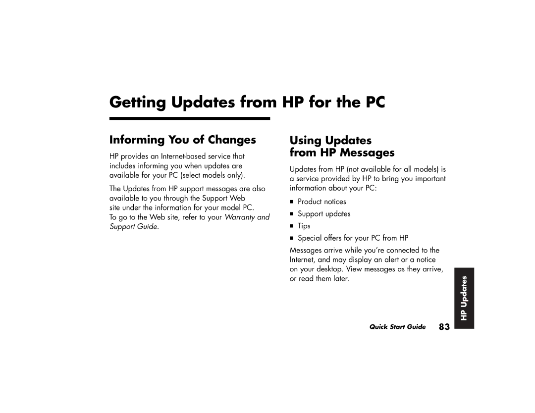 HP a210.uk, a219.uk manual Informing You of Changes, Using Updates from HP Messages 