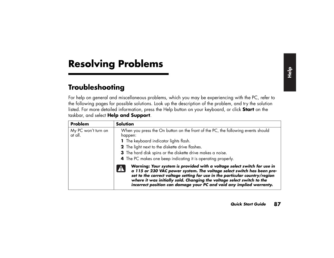 HP a210.uk, a219.uk manual Resolving Problems, Troubleshooting 