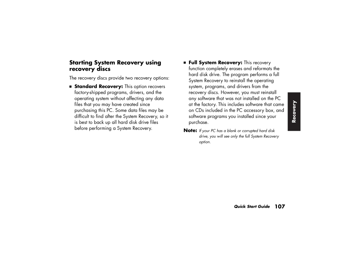 HP a210.uk, a219.uk manual Starting System Recovery using recovery discs 