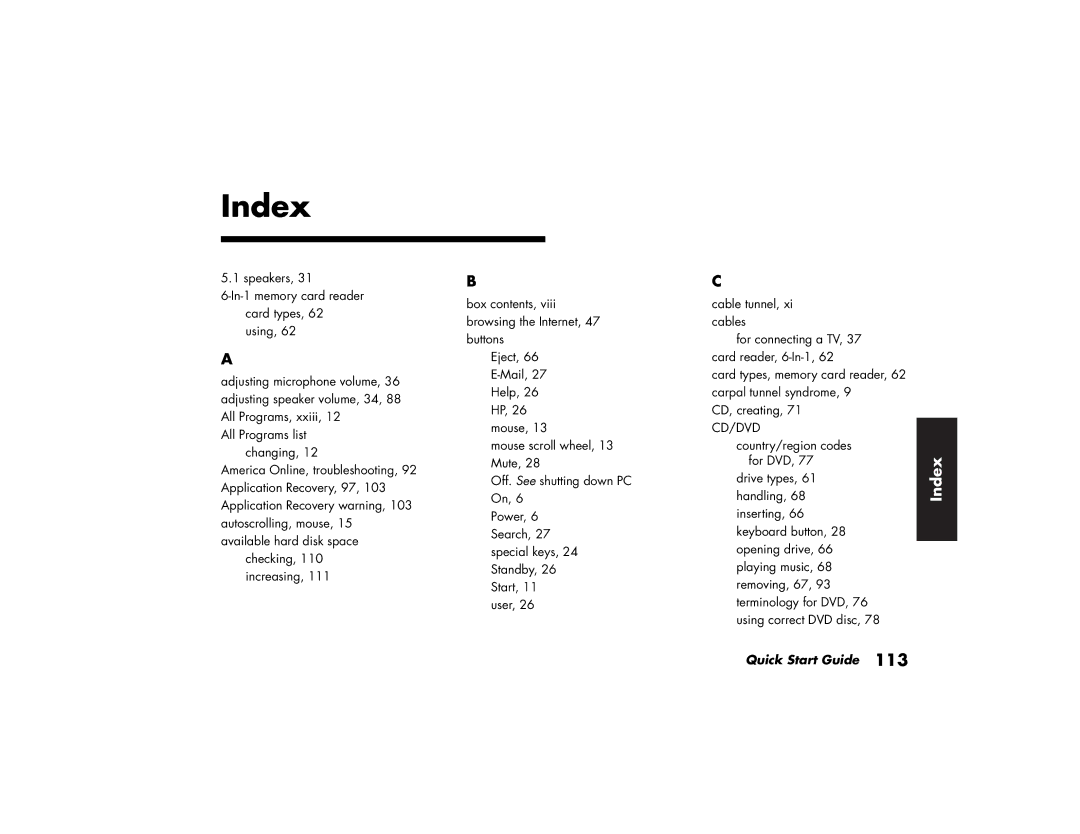 HP a210.uk, a219.uk manual Index 