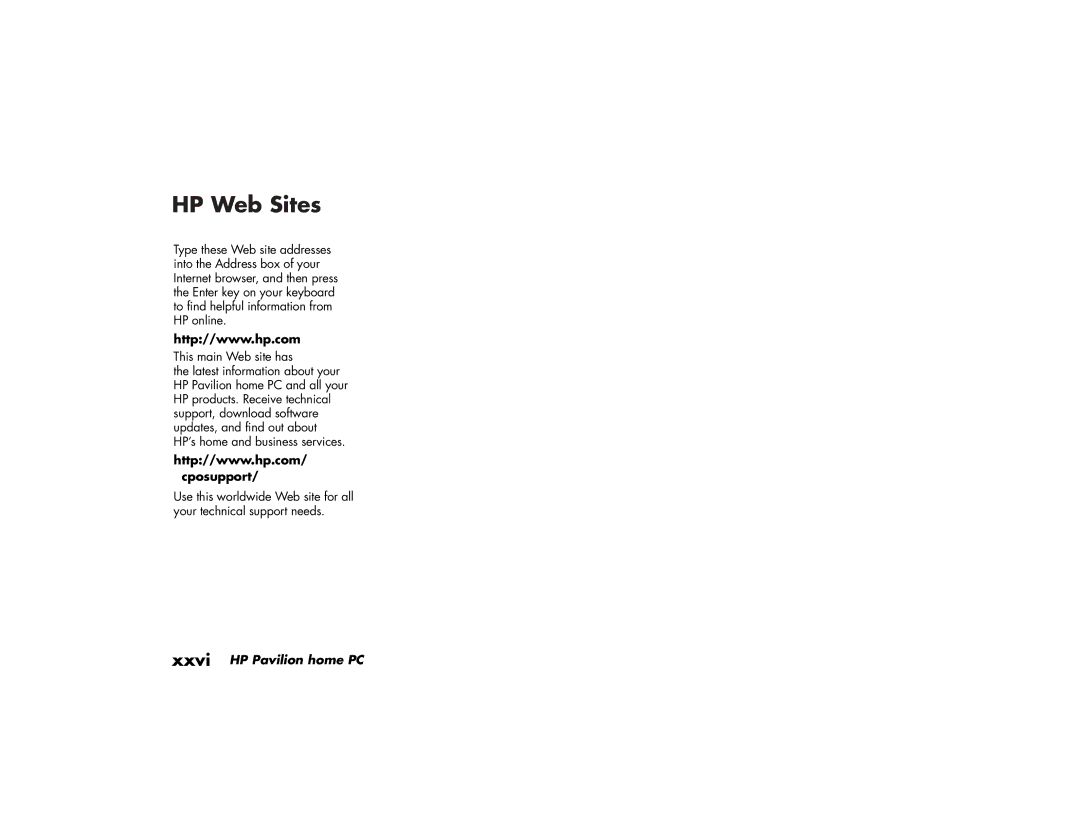 HP a219.uk, a210.uk manual HP Web Sites, This main Web site has 