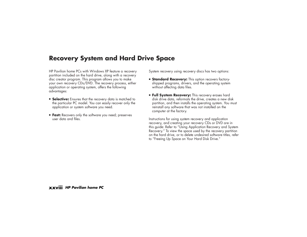 HP a219.uk, a210.uk manual Recovery System and Hard Drive Space 