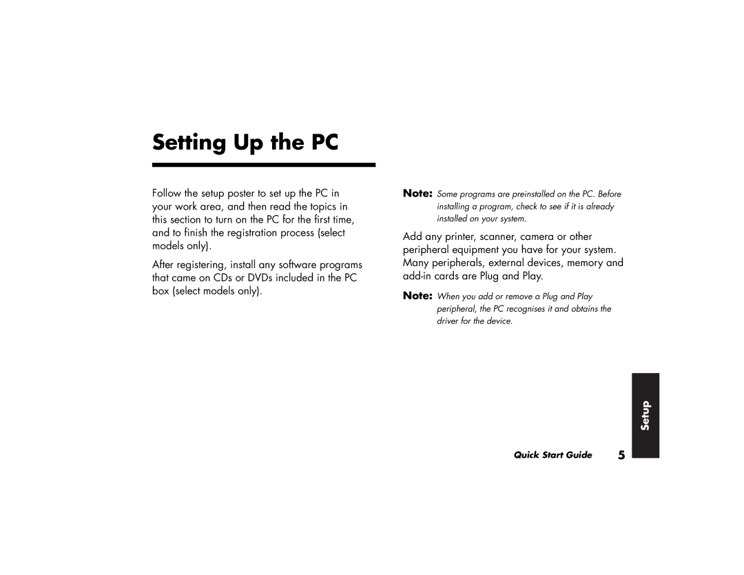 HP a210.uk, a219.uk manual Setting Up the PC 