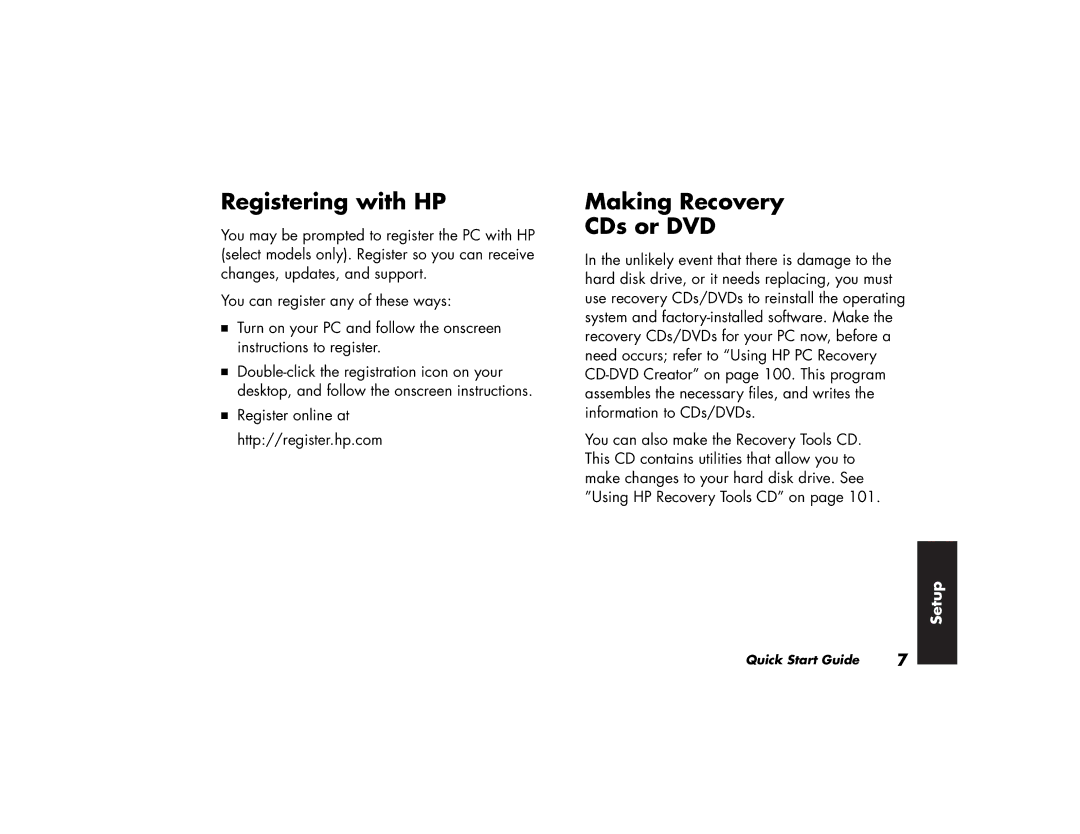 HP a210.uk, a219.uk manual Registering with HP, Making Recovery CDs or DVD 