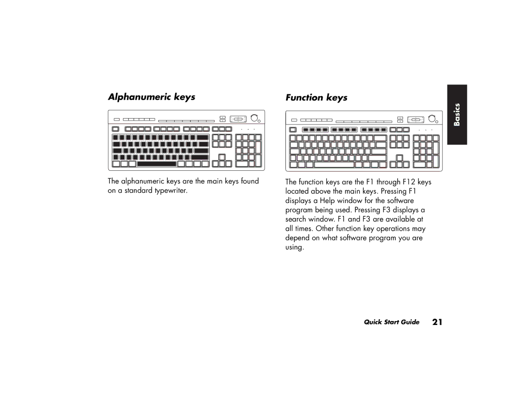 HP a210.uk, a219.uk manual Alphanumeric keys Function keys 