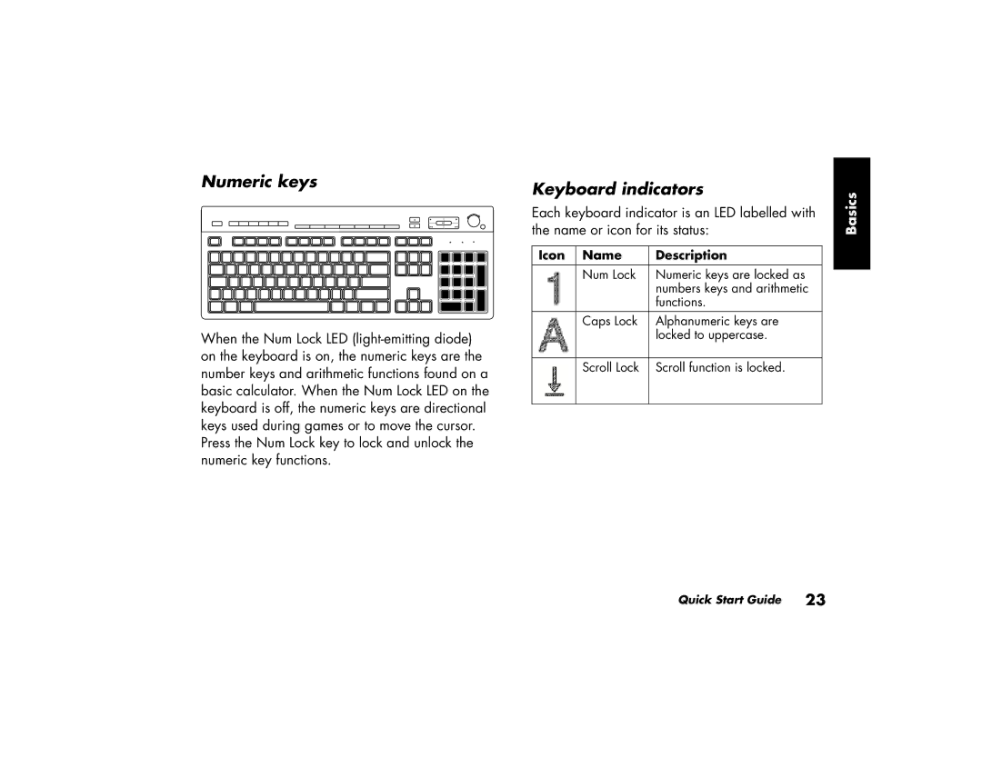 HP a210.uk, a219.uk manual Numeric keys 