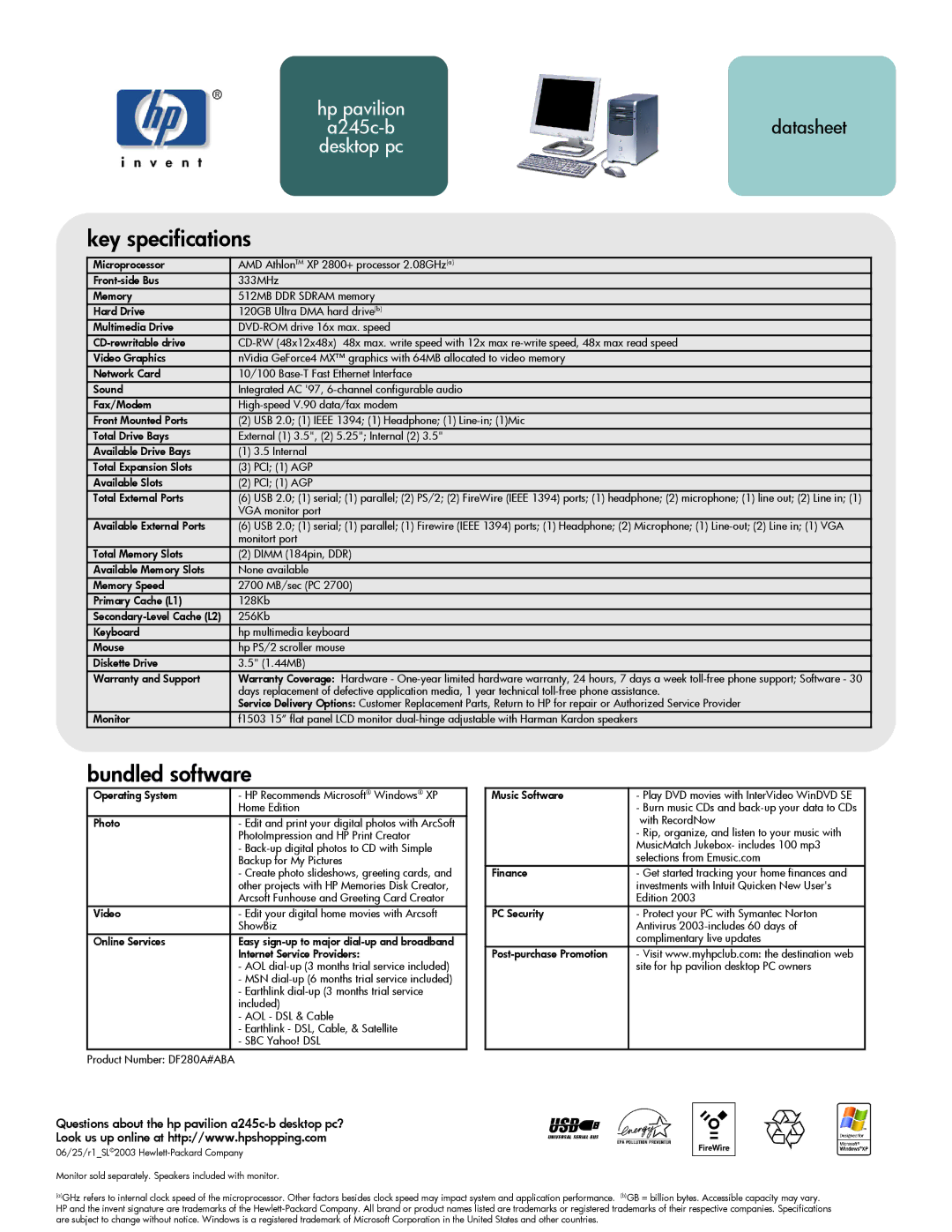 HP a245c (US/CAN) manual Key specifications, Bundled software, Questions about the hp pavilion a245c-b desktop pc? 