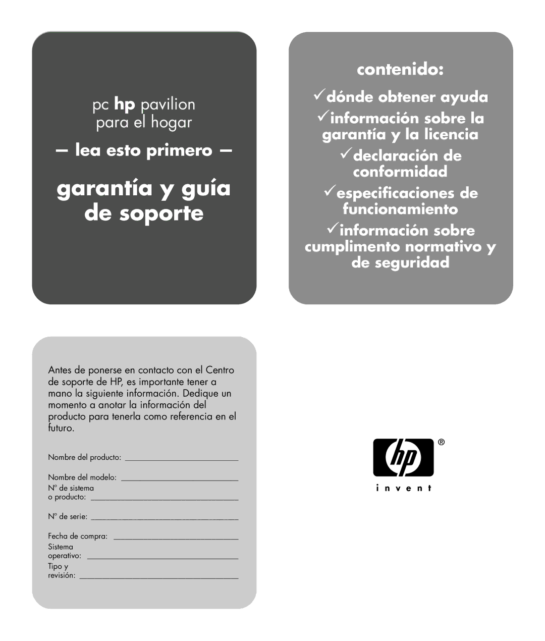 HP a305wm (la) manual Garantía y guía De soporte 