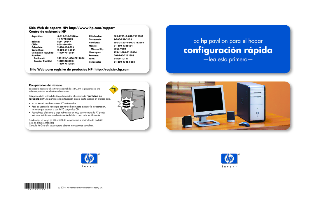 HP a305wm (la) manual Configuración rápida, Pc hp pavilion para el hogar, Lea esto primero, Centro de asistencia HP 