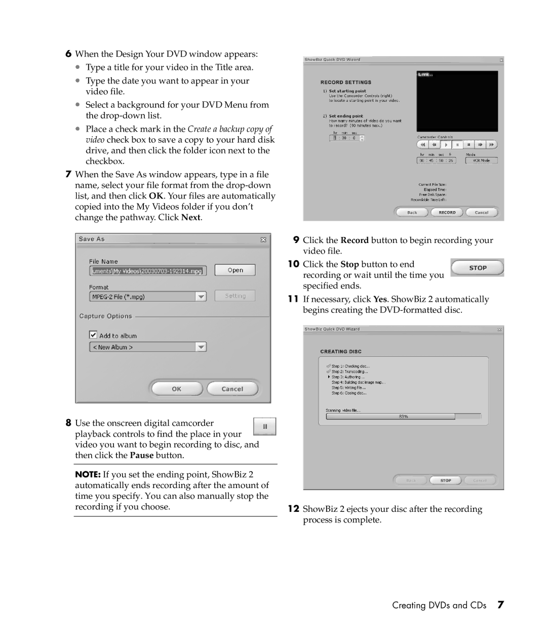 HP a302x, a306x, a305w manual Creating DVDs and CDs 