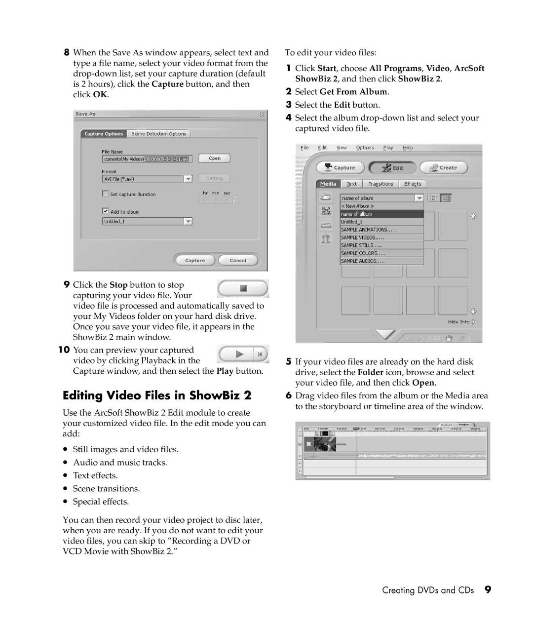 HP a305w, a306x, a302x manual Editing Video Files in ShowBiz 