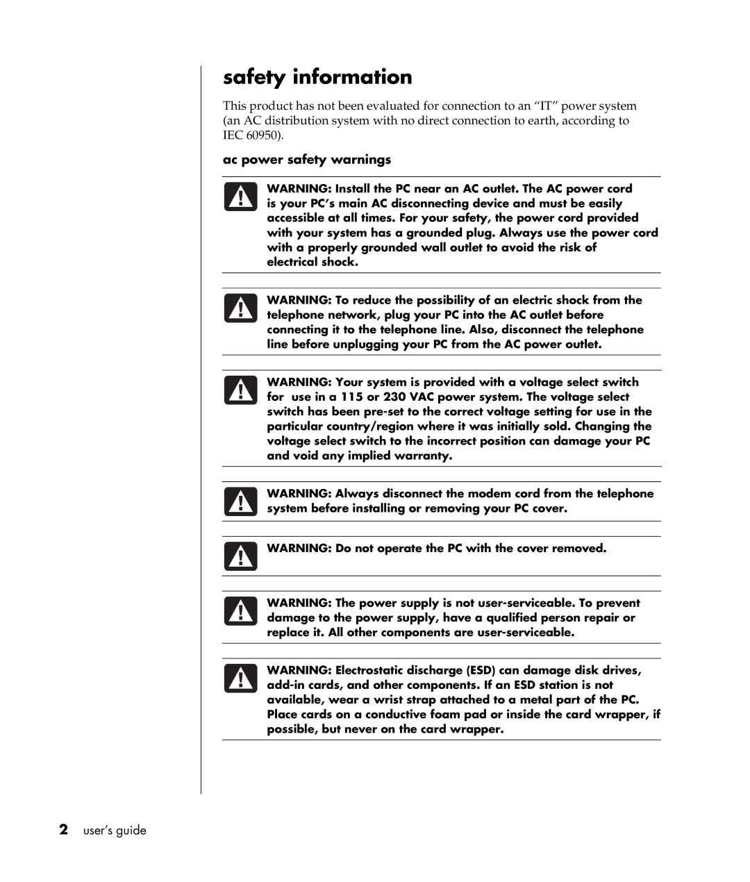 HP a307x, a300n manual Safety information 