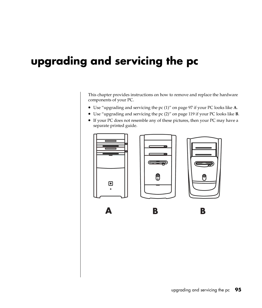 HP a300n, a307x manual Upgrading and servicing the pc 