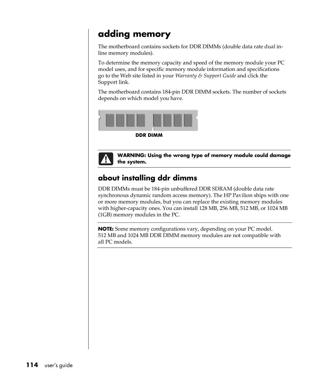 HP a307x, a300n manual Adding memory, About installing ddr dimms 