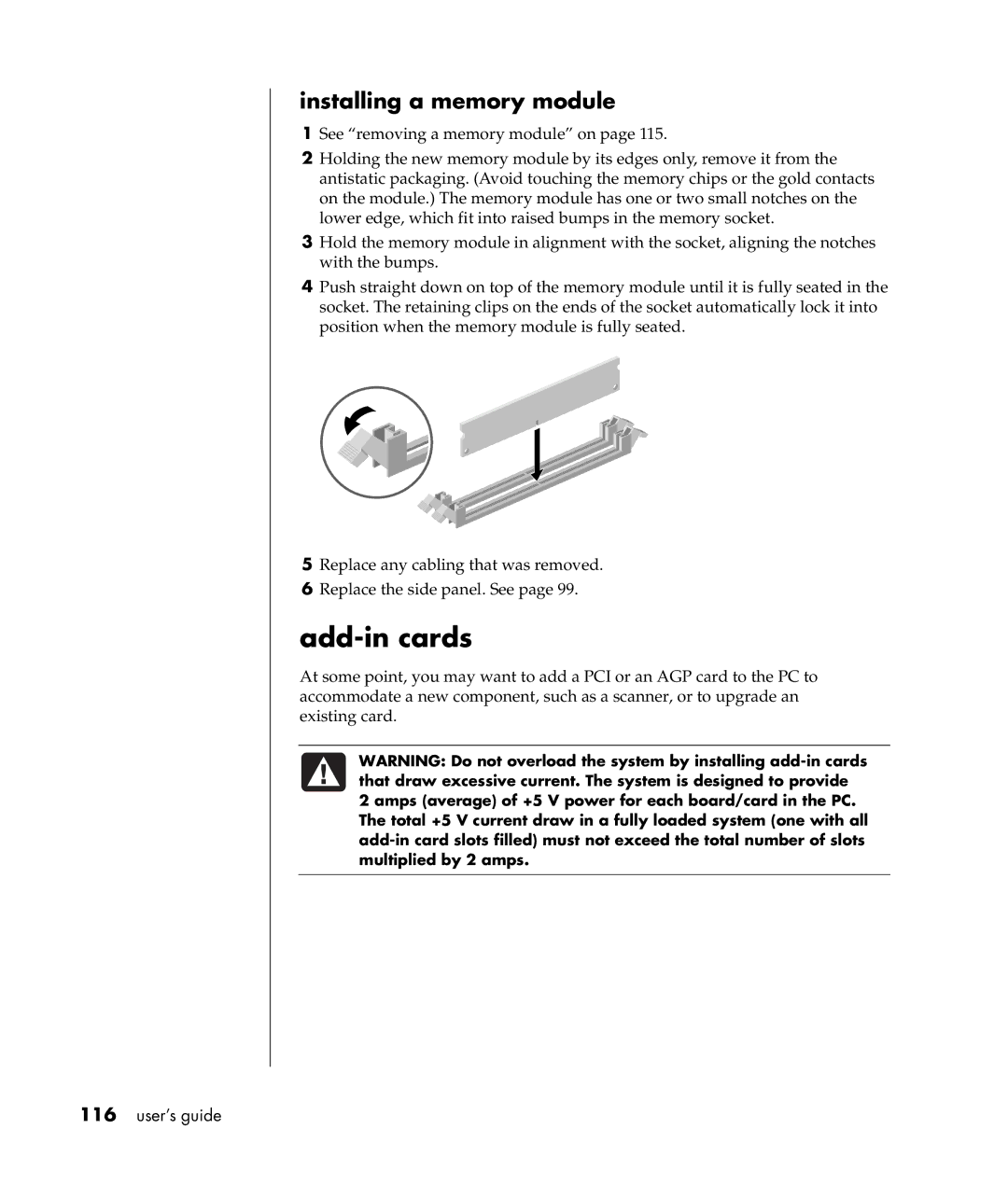 HP a307x, a300n manual Add-in cards, Installing a memory module 