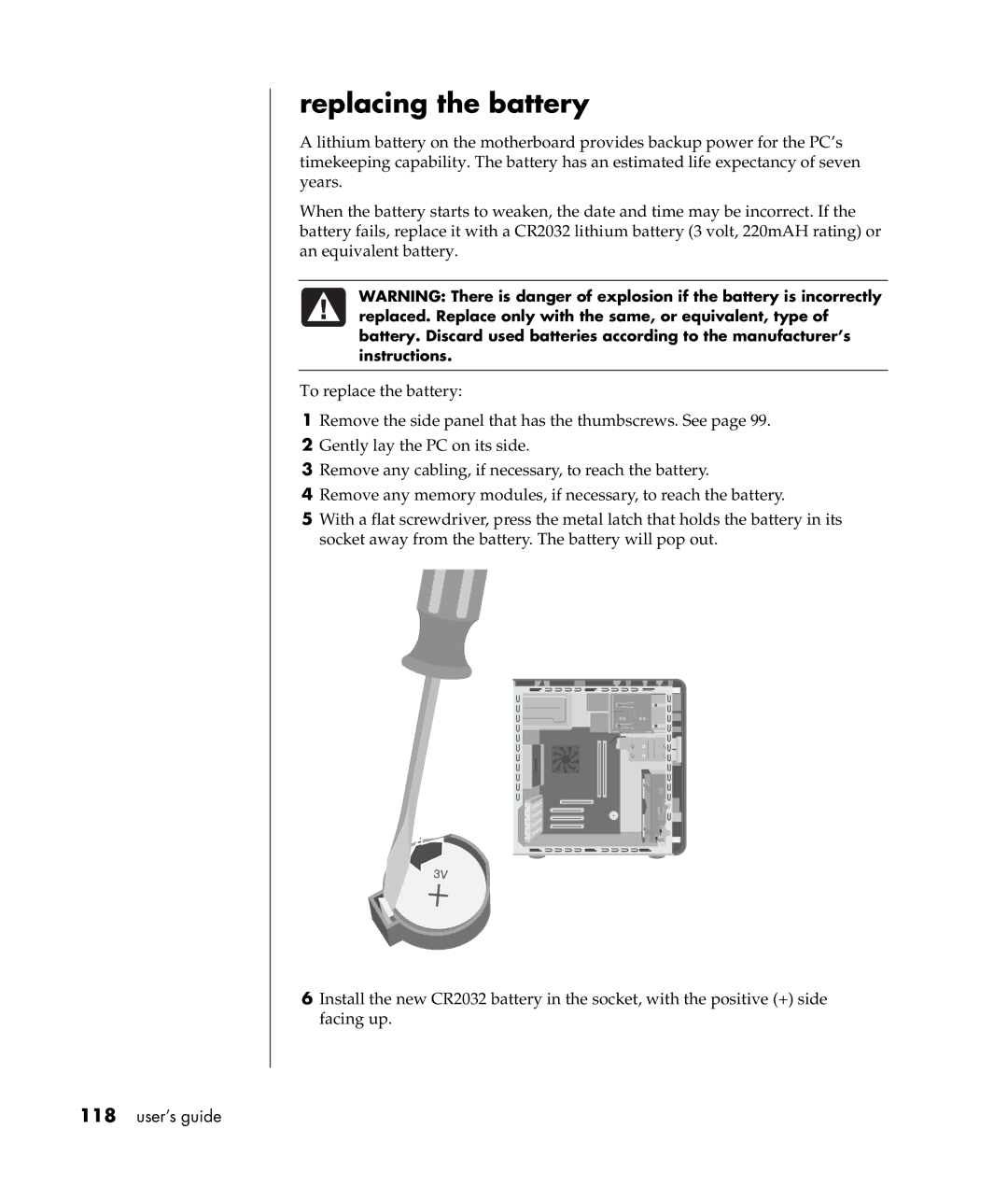 HP a307x, a300n manual Replacing the battery 