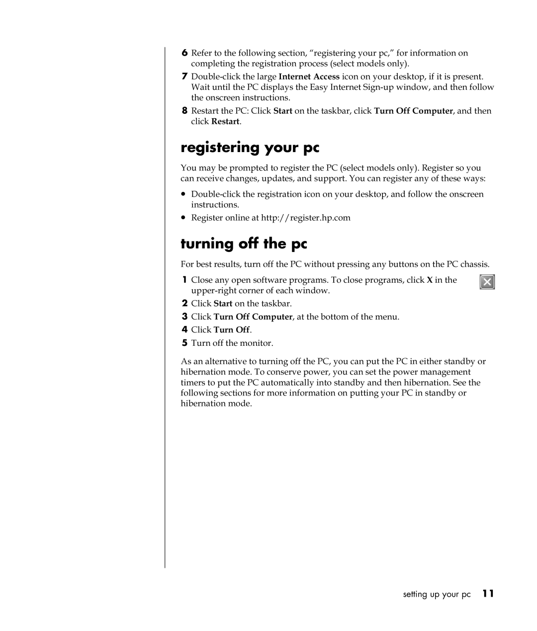 HP a300n, a307x manual Registering your pc, Turning off the pc 