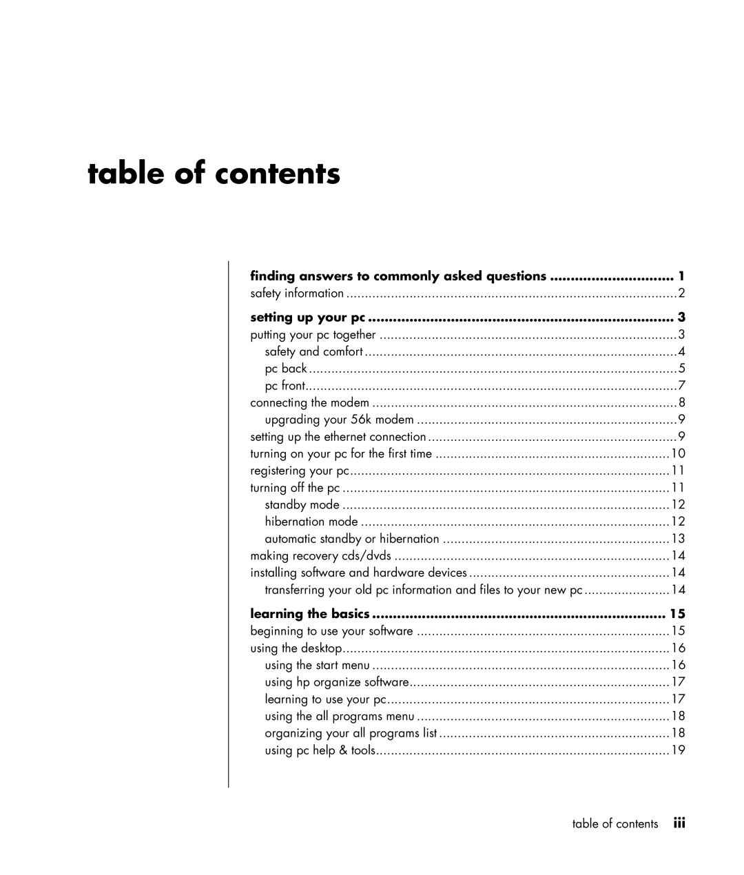 HP a300n, a307x manual Table of contents 